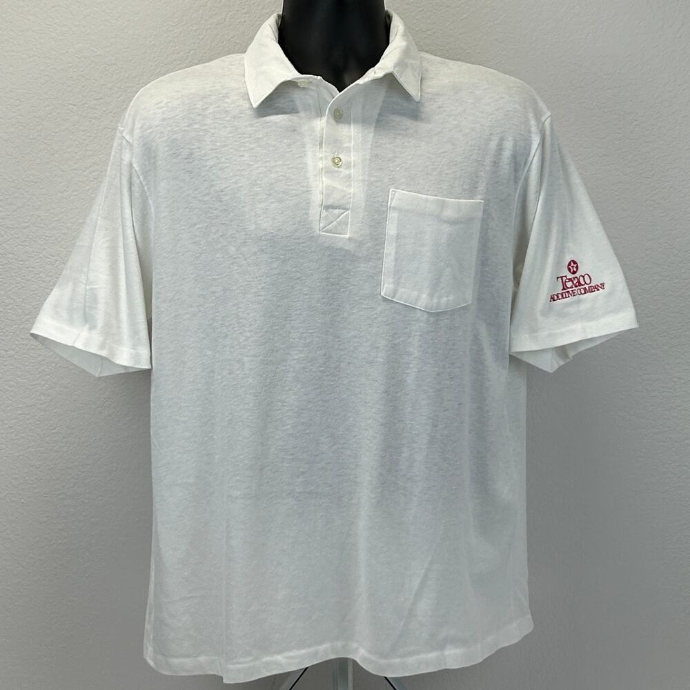 Vintage 90s Texaco Polo Shirt Mens XL X-Large Additive Company Gas Oil White